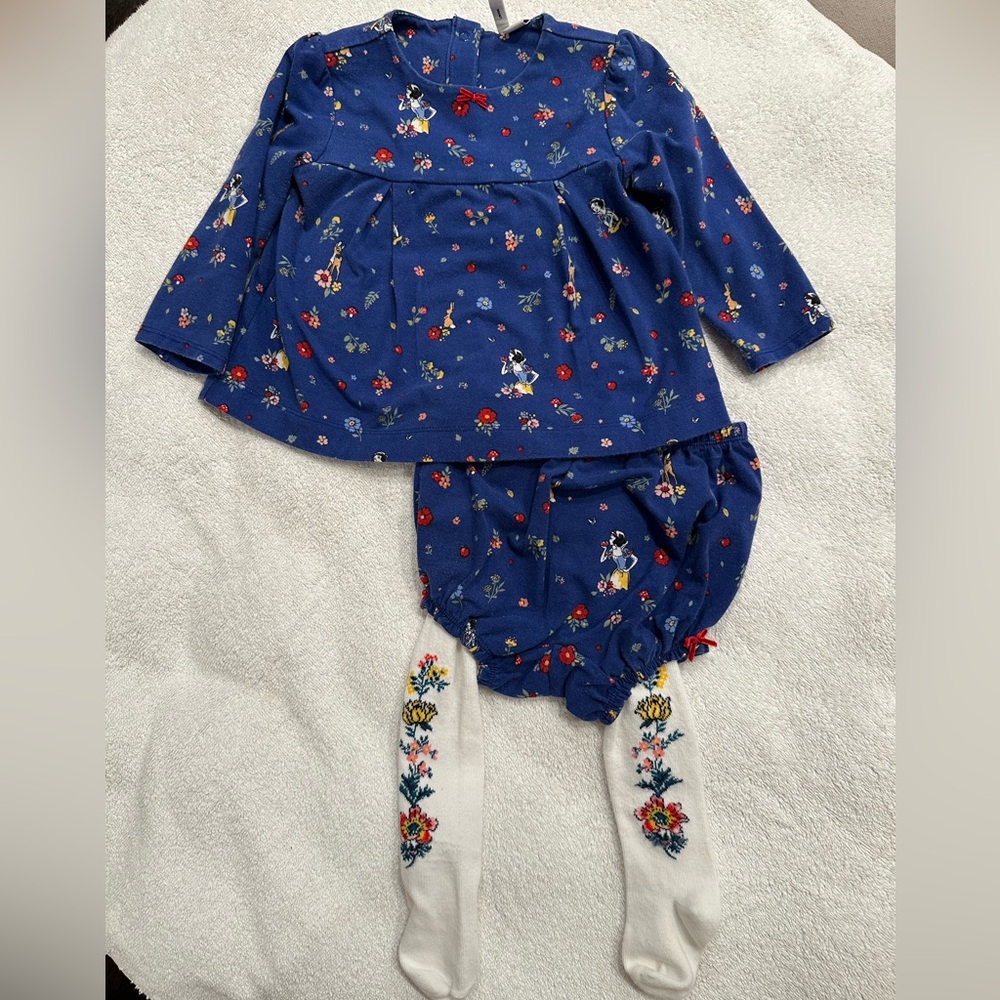 Janie and Jack x Disney Snow White Blue Floral Set with Leggings 12-18m